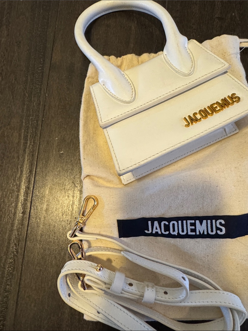 Jacquemus White Mini Le Chiquito Top-Handle Bag with Gold Hardware